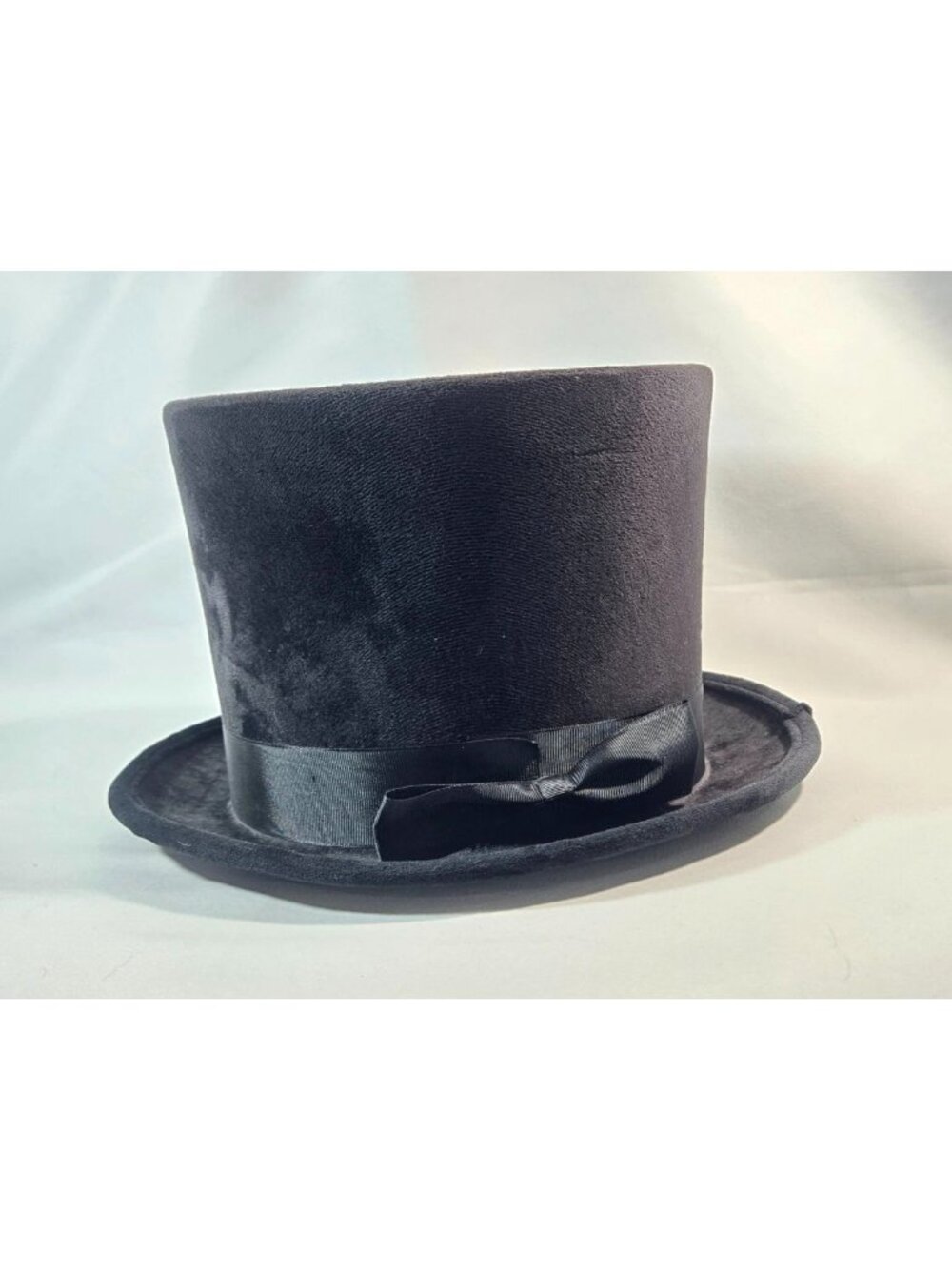 Black Top Hat Classic Costume Sz 7 1/8 22.5" M/L Ribbon Band Side Bow Victorian